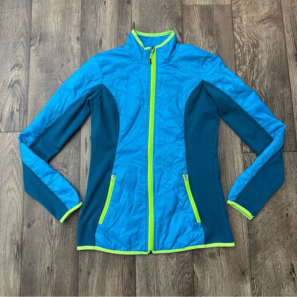 Champion Retro 90's Womens Blue & Green Windbreaker Lightweight Jacket Size S